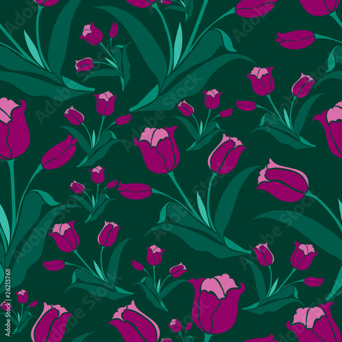 Seamless vintage floral pattern with tulips