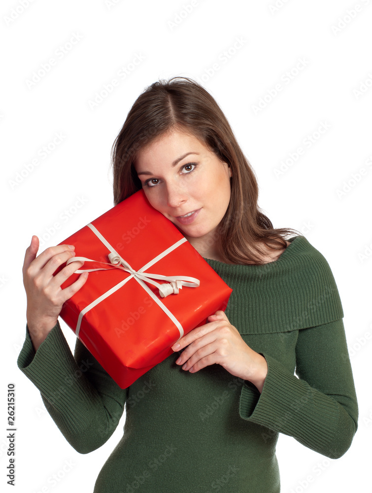 Beautiful girl with red gift box Beautiful girl with red gift box