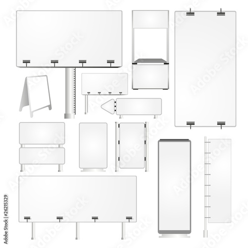 Set of blank advertising billboards and panels