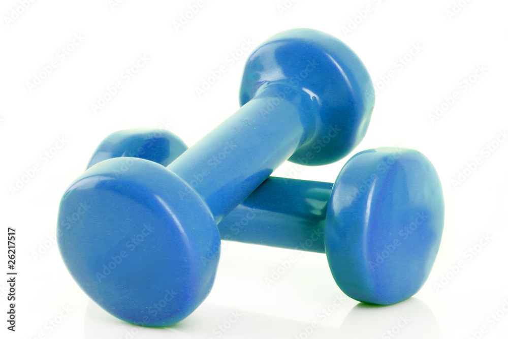 Couple of blue dumbbells isolated on white Couple of blue dumbbells isolated on white