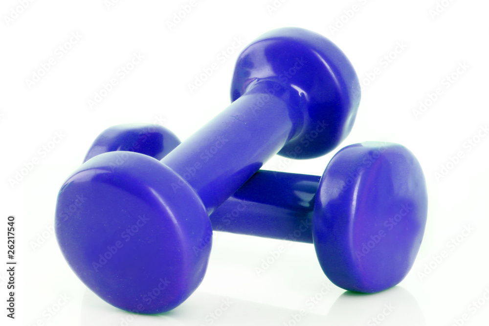 Couple of blue dumbbells isolated on white Couple of blue dumbbells isolated on white