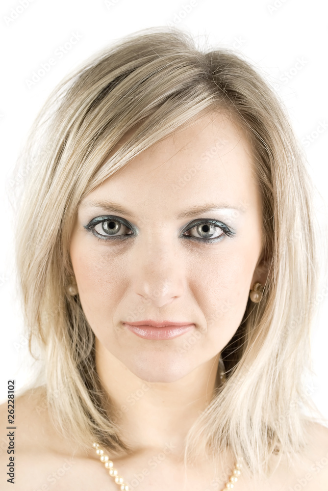 Frontal portrait of a caucasian serious woman Frontal portrait of a caucasian serious woman
