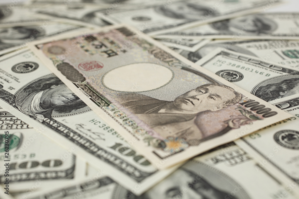 Japanease 10000 yen and 100 Dollar . Japanease 10000 yen and 100 Dollar .
