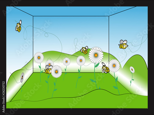 false perspective nature room with picture, vector