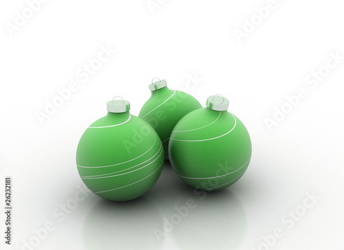Three green decorative christmas balls