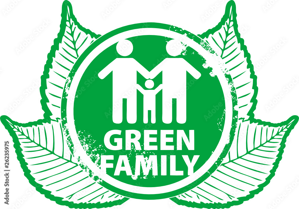 Grunge rubber stamp with the word Green Family written inside