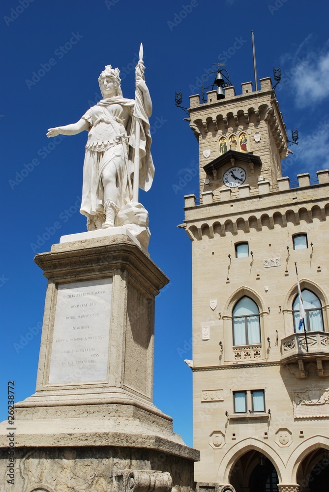 Liberty statue and public palace, San Marino republic, Italy