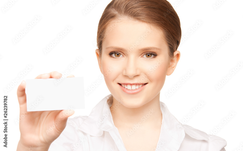 woman with business card woman with business card