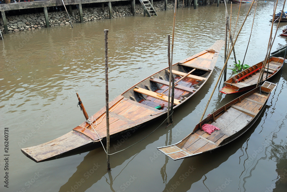 Traditional boats in Amphawa floating market.