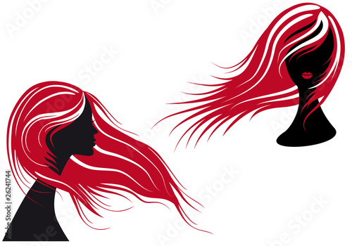 woman with long red hair, vector