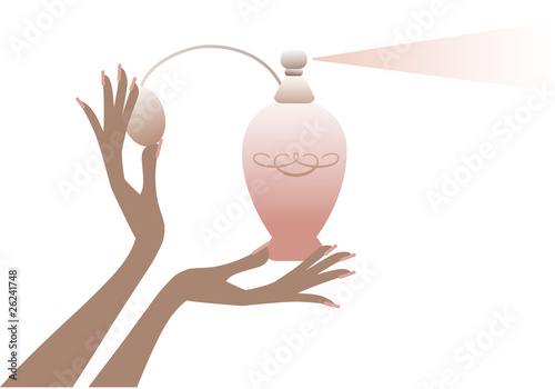 hand with perfume bottle, vector