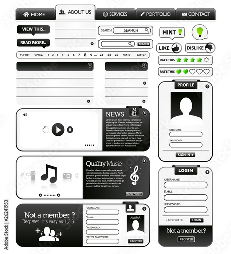 Collection of black web design elements pack 2