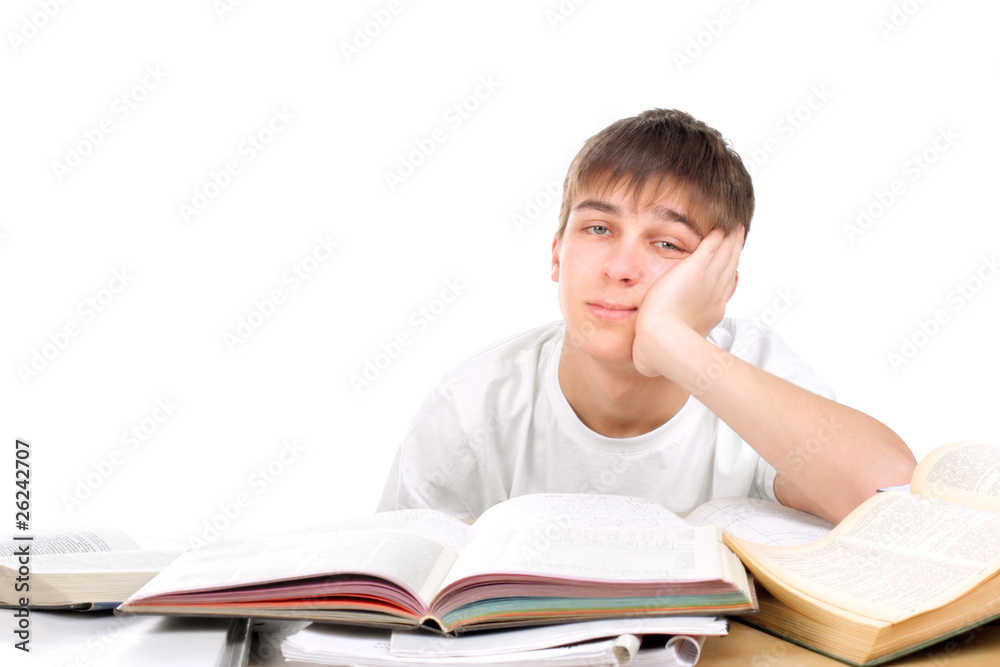 bored and tired student on the white background bored and tired student on the white background