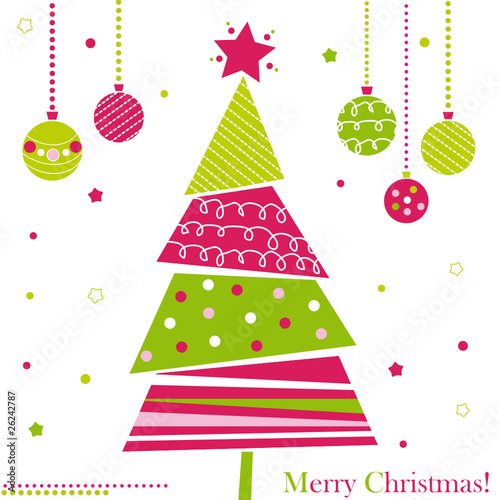 Christmas tree with ornaments, xmas card