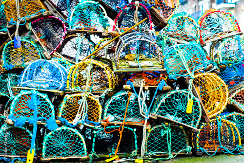 Collection of stacked fishing traps