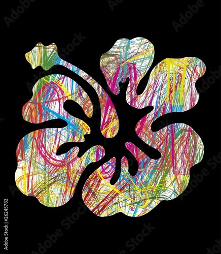 Abstract Colorful Hibiscus Flower on black background