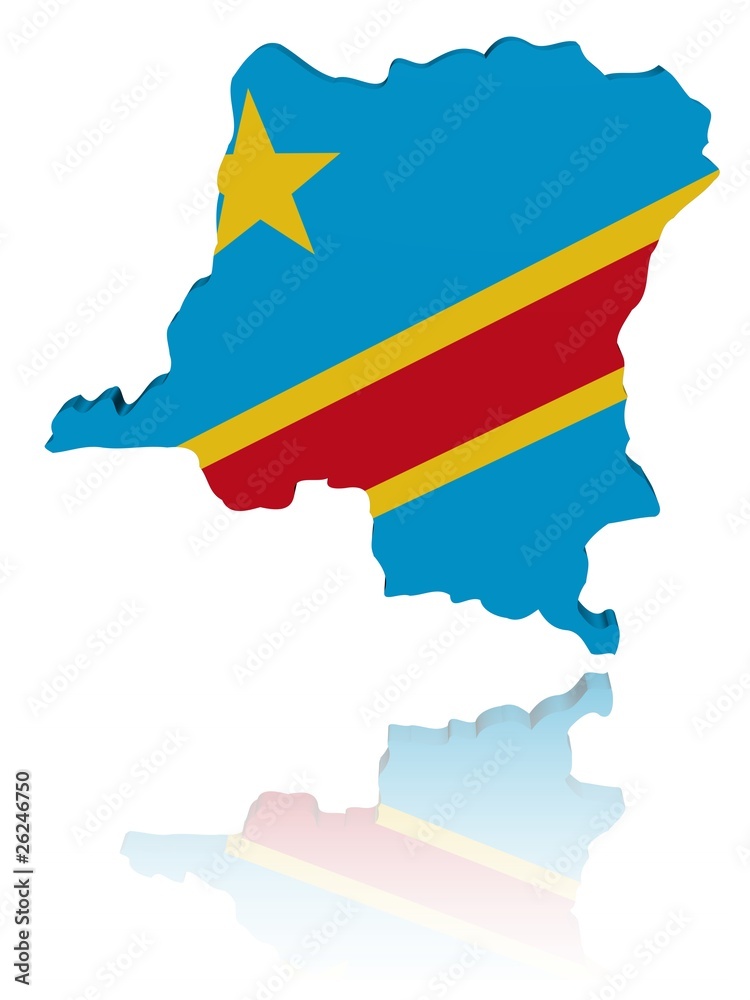 Obraz premium Democratic Republic of Congo map flag with reflection