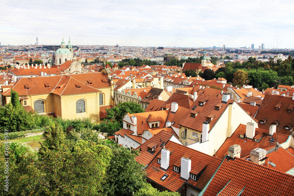 View on the autumn Prague Roofs