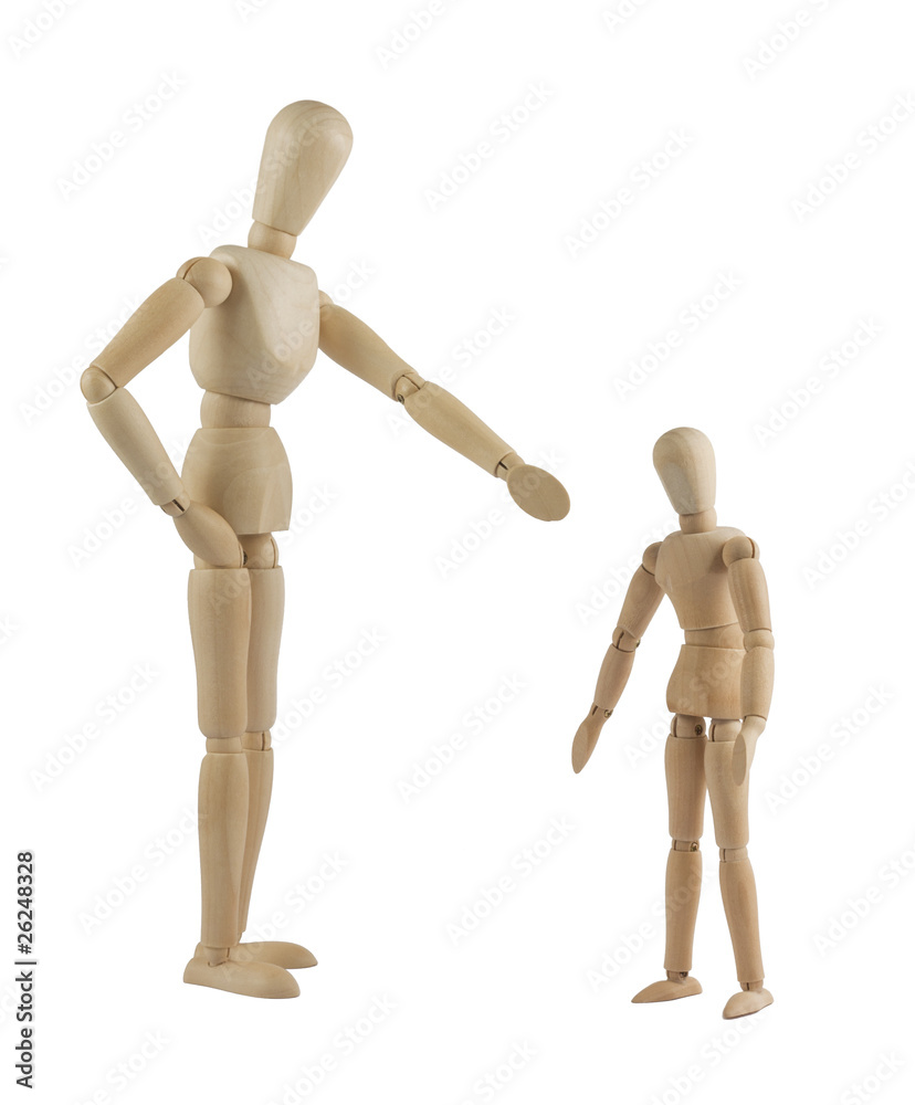 The parent mannequin scolding his child The parent mannequin scolding his child