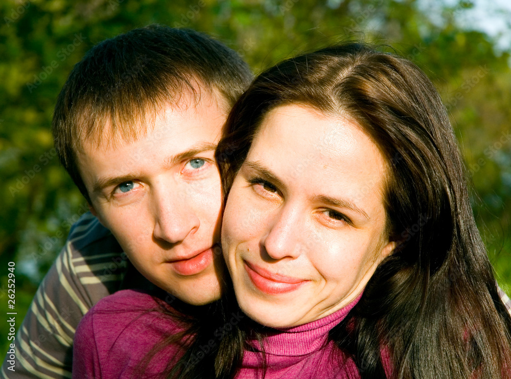 A portrait of a sweet couple in love