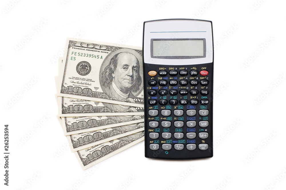 Calculator and money isolated on white background Calculator and money isolated on white background
