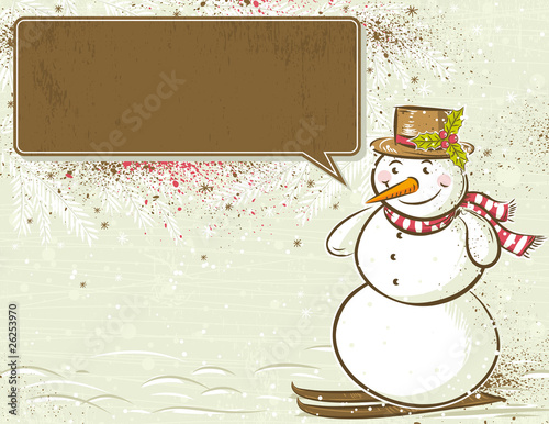 background with snowman and label, vector photo