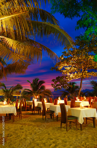 Outdoor restaurant at the beach during sunset, Phuket, Thailand © slava296