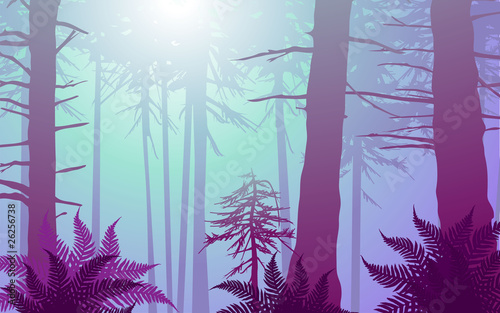 vector enchanted forest in cool colors