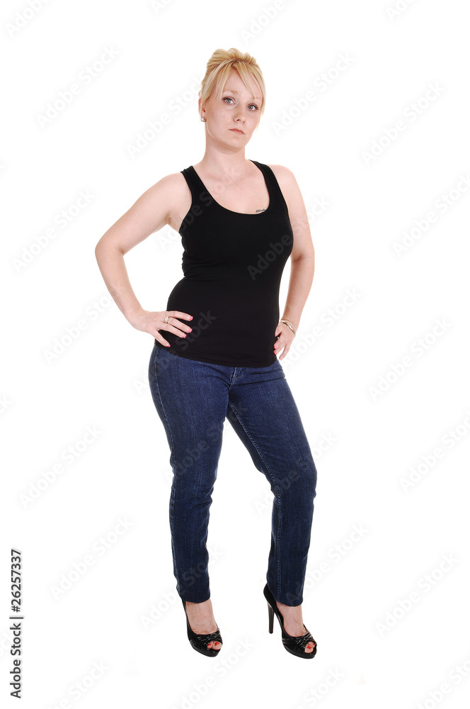 Blond girl in jeans. Blond girl in jeans.