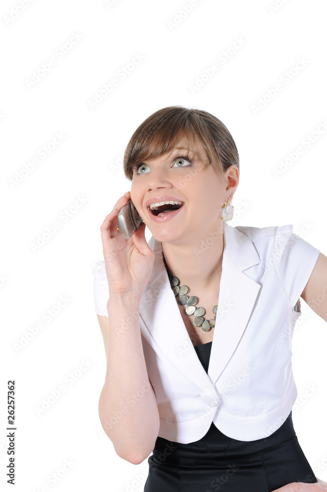 Happy smiling young woman talking on the phone. Happy smiling young woman talking on the phone.