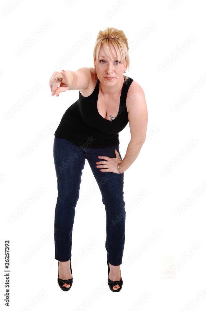 Girl pointing finger.