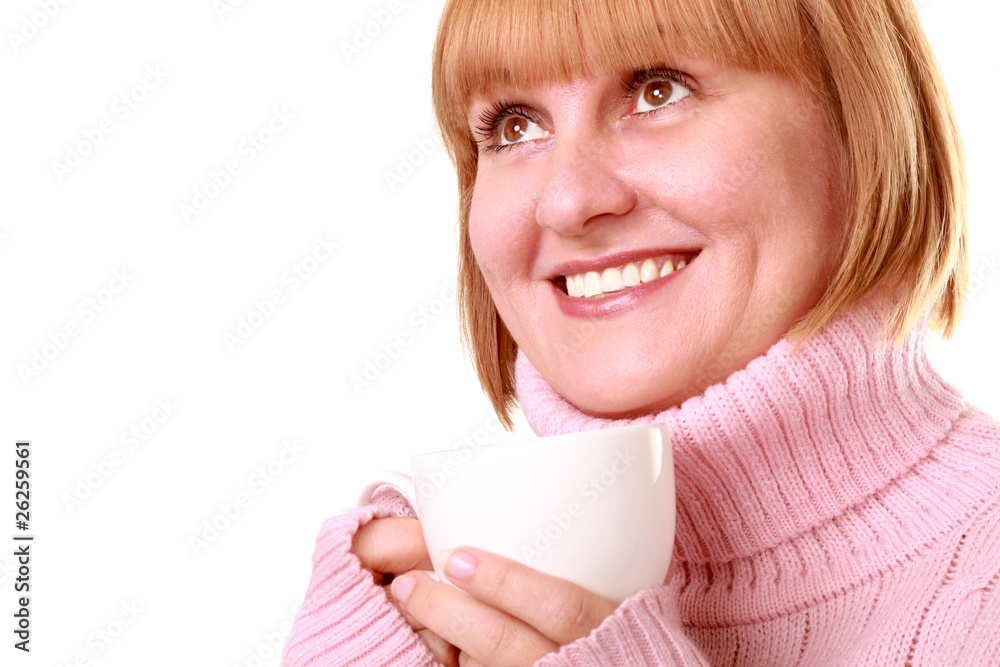Portrait of a smiling middle aged woman having coffee Portrait of a smiling middle aged woman having coffee
