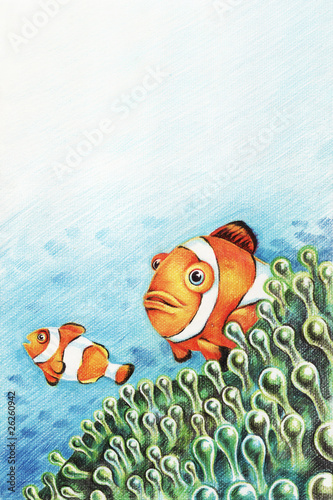 Obraz na płótnie clownfish crayon hand drawn