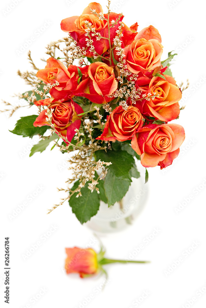 Fototapeta premium bunch of orange roses isolated on white