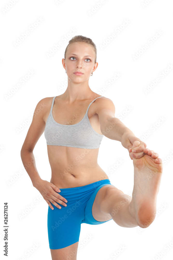 Woman stretching her leg Woman stretching her leg