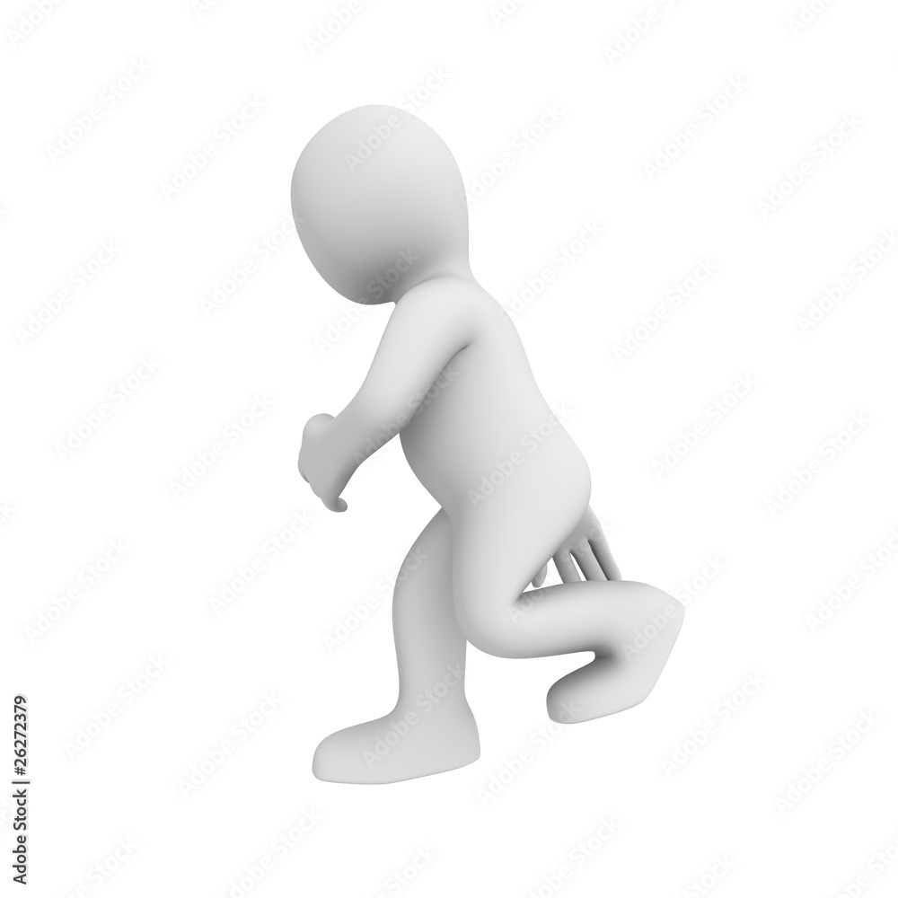 3d man walks downwards on a ladder 3d man walks downwards on a ladder