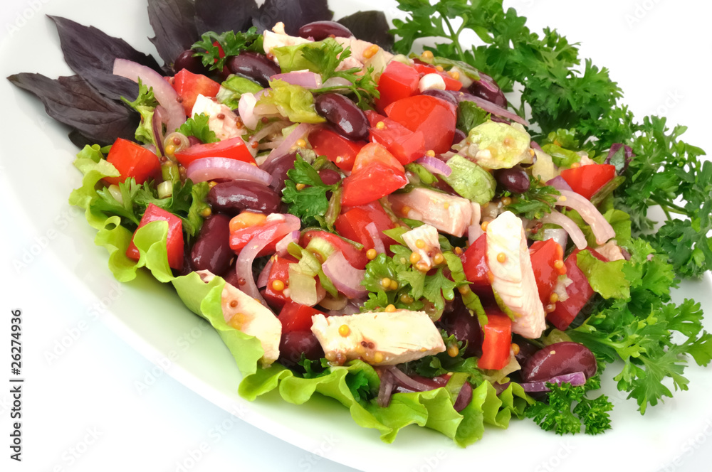 Salad with beans, tomatoes and chicken Salad with beans, tomatoes and chicken