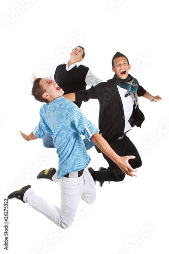 Young interracial teens jumping
