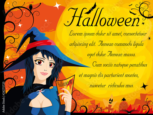 Obraz na płótnie Halloween card with young witch w salonie