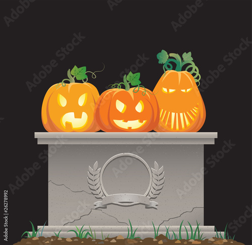 Pumpkins on the tombstone