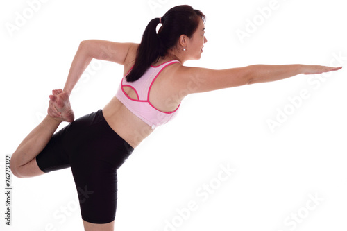 An Asian woman performing some stretching exercise