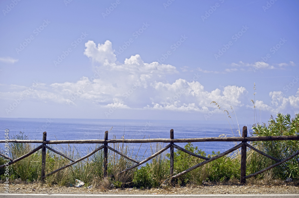 Wood stockade along the road facing the coast,Caprioli,Italy