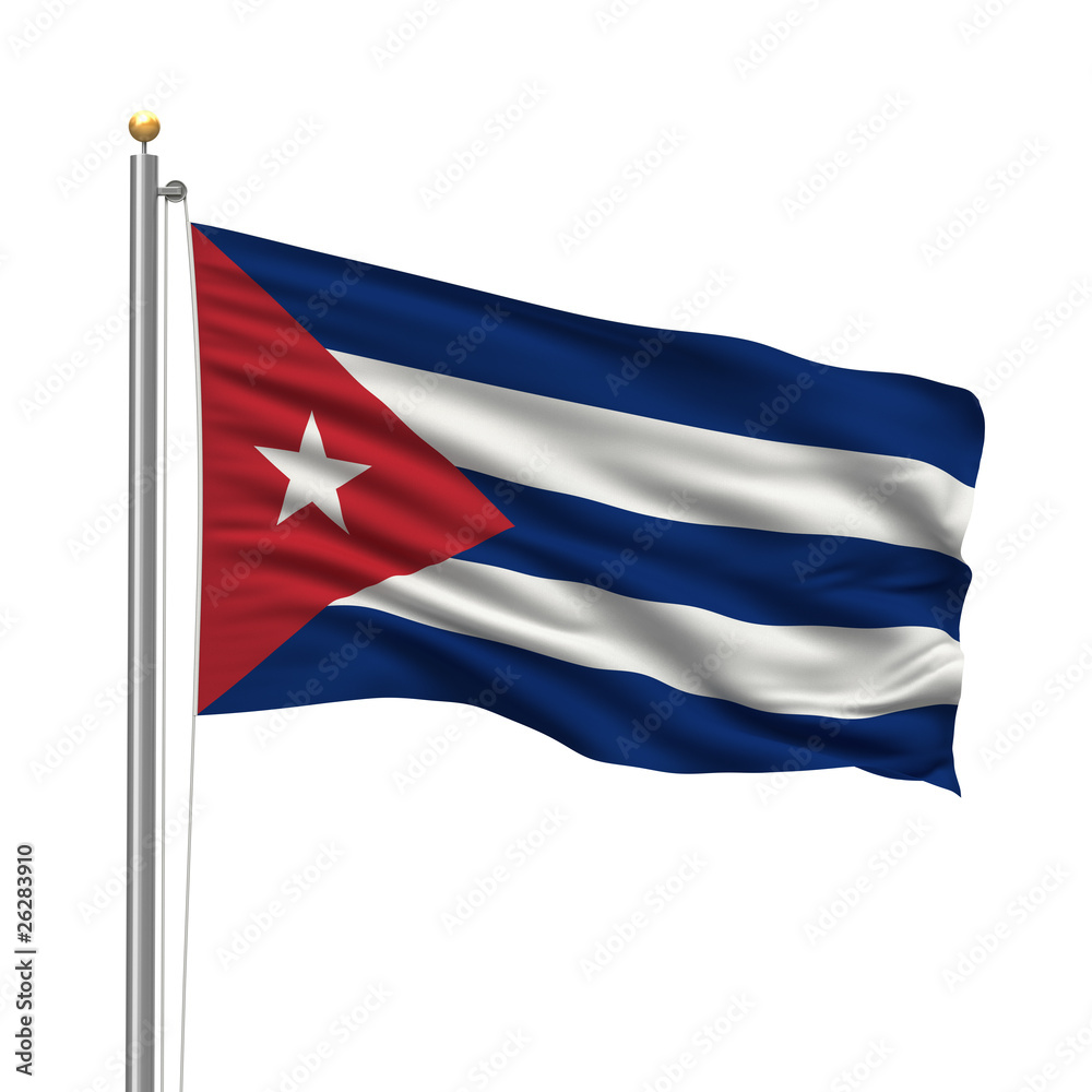 Flag of Cuba waving in the wind in front of white background