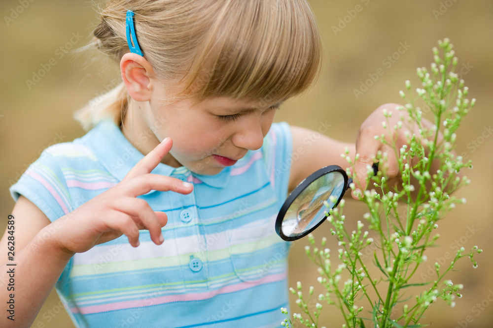 girl with magnifying glass girl with magnifying glass