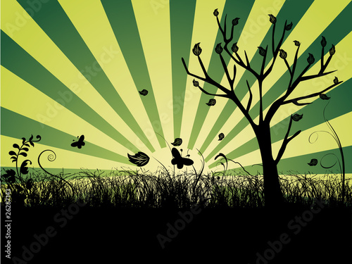 abstract autumn tree and leaves illustration