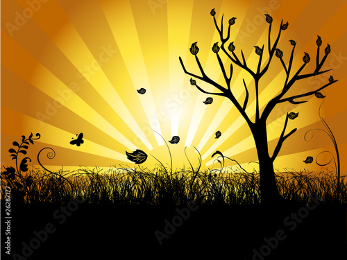 abstract autumn tree and leaves illustration