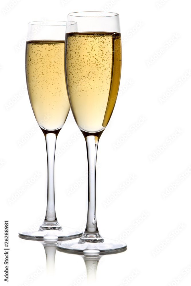 A glass of champagne, isolated on a white background. A glass of champagne, isolated on a white background.
