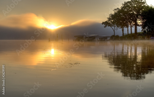 HDR of Sunrise Over Lake Okoboji photo