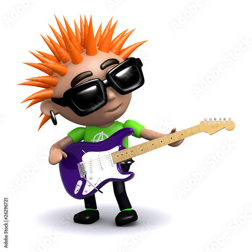 3d Punk rocker and guitar