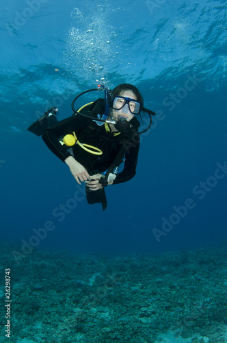 Asian female scuba diver